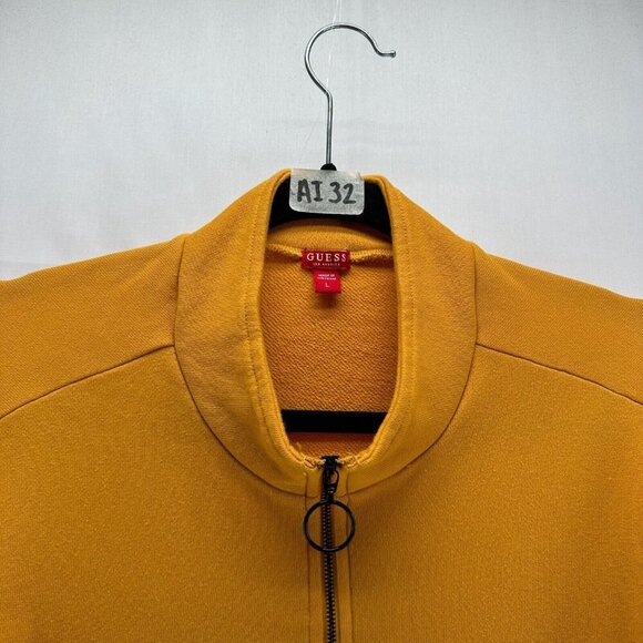Guess Cropped Sweater Women Sz L Quarter Zip Spellout Pullover Activewear Yellow - Picture 12 of 12